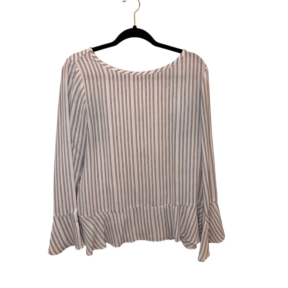 Loft Black & White Striped Long-Sleeve Business Casual Top
